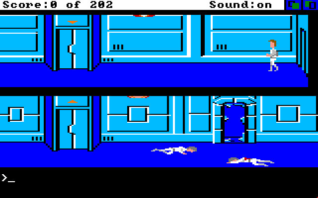 Space Quest: Chapter I - The Sarien Encounter Amiga Screenshot: Unknown intruders left a trail of destruction...