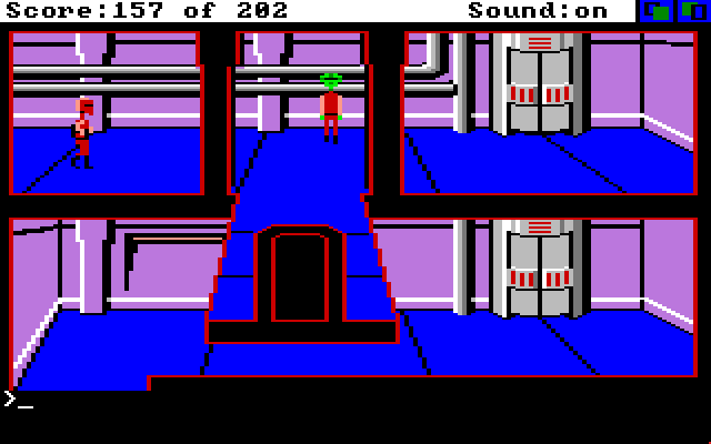 Space Quest: Chapter I - The Sarien Encounter Amiga Screenshot: There are lots of paths to explore...luckily, I'm in disguise and can wander safely!
