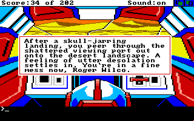 Space Quest: Chapter I - The Sarien Encounter Amiga Screenshot: It's a crash landing.