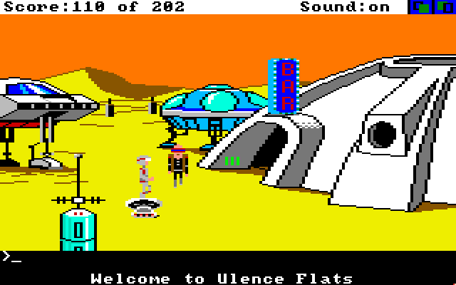 Space Quest: Chapter I - The Sarien Encounter Amiga Screenshot: Welcome to Ulence Flats!