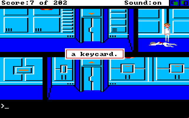 Space Quest: Chapter I - The Sarien Encounter Amiga Screenshot: Found a keycard; that will be useful later...
