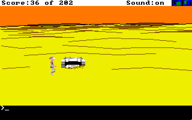 Space Quest: Chapter I - The Sarien Encounter Amiga Screenshot: Stranded on a desert planet.