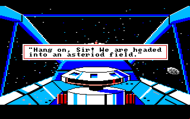 Space Quest: Chapter I - The Sarien Encounter Amiga Screenshot: Heading into an asteroid field.