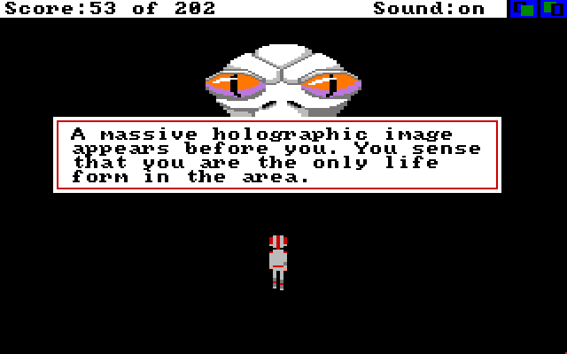 Space Quest: Chapter I - The Sarien Encounter Amiga Screenshot: A massive holographic image appears!