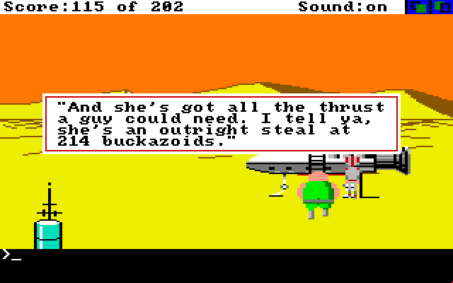 Space Quest: Chapter I - The Sarien Encounter Amiga Screenshot: This looks like a good model to buy...