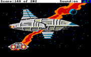 Space Quest: Chapter I - The Sarien Encounter for Amiga - It's a Sarien ship, the Deltaur!