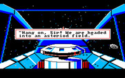 Space Quest: Chapter I - The Sarien Encounter for Amiga - Heading into an asteroid field.