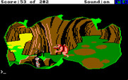 Space Quest: Chapter I - The Sarien Encounter for Amiga - Hiding behind some rocks from both Orat and a spider droid.