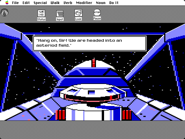 Space Quest: Chapter I - The Sarien Encounter Macintosh Screenshot: Asteroids ahead...