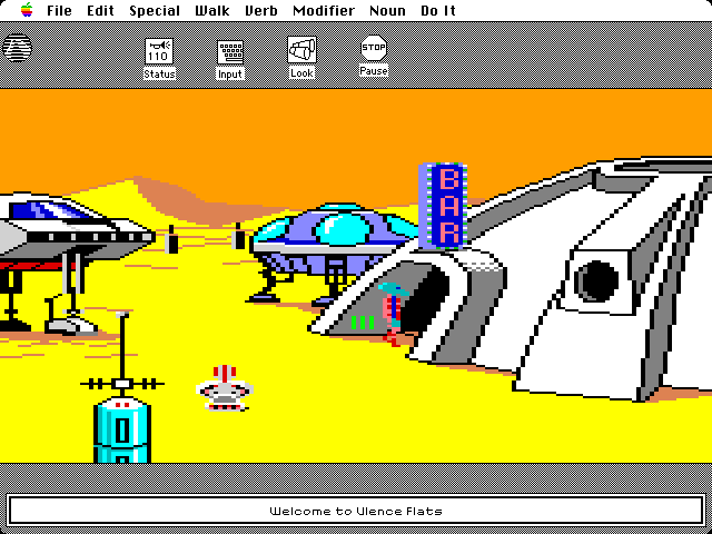 Space Quest: Chapter I - The Sarien Encounter Macintosh Screenshot: Welcome to Ulence Flats.