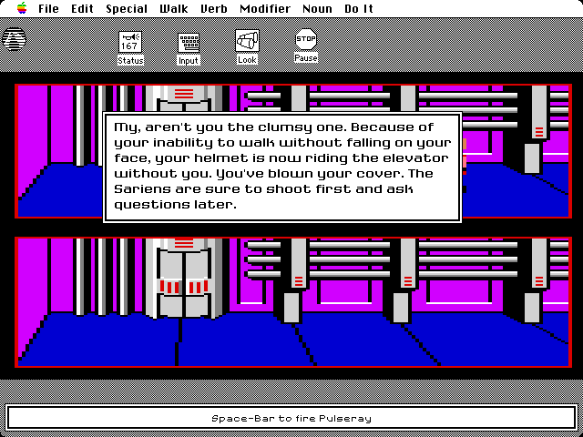 Space Quest: Chapter I - The Sarien Encounter Macintosh Screenshot: Oops,  I blew my cover...