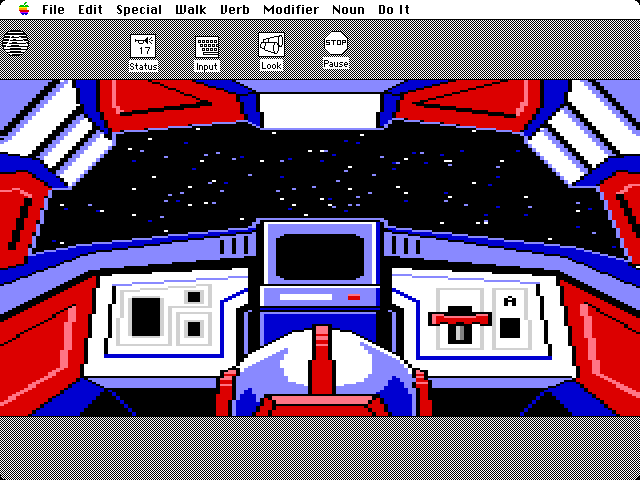 Space Quest: Chapter I - The Sarien Encounter Macintosh Screenshot: Inside the escape pod.