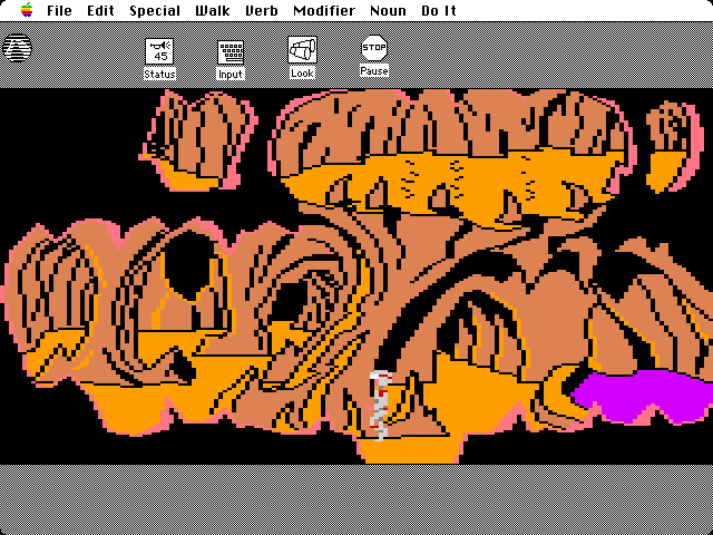 Space Quest: Chapter I - The Sarien Encounter Macintosh Screenshot: Walking deeper into the cave...