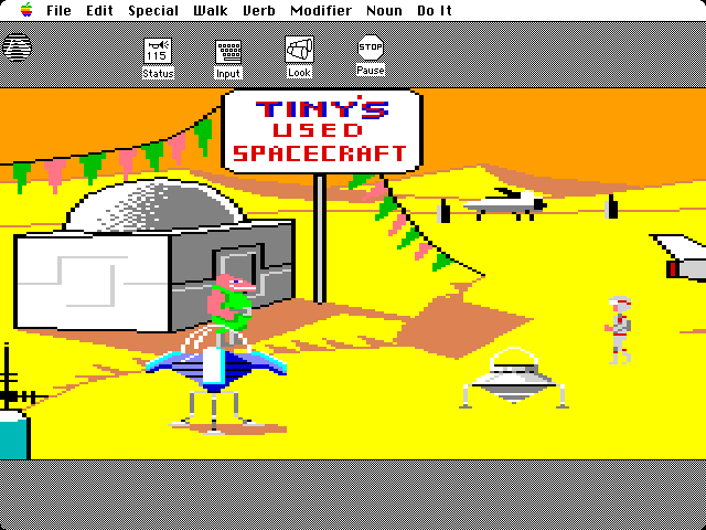 Space Quest: Chapter I - The Sarien Encounter Macintosh Screenshot: A used spacecraft could be helpful for getting out of here...