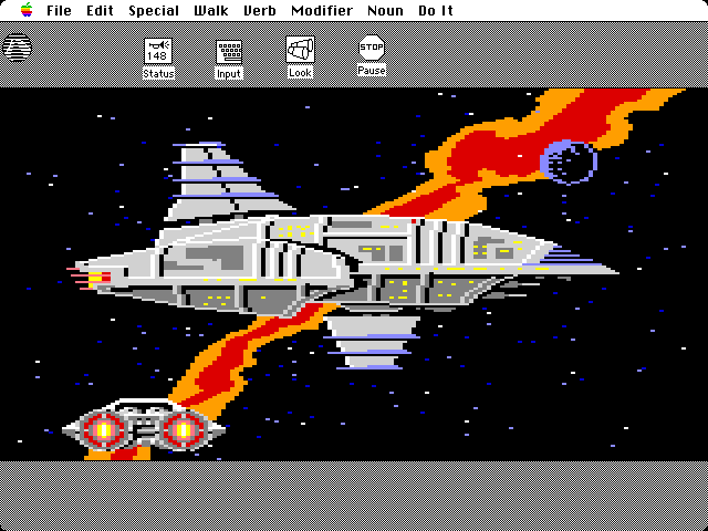 Space Quest: Chapter I - The Sarien Encounter Macintosh Screenshot: Sarien ship ahead!