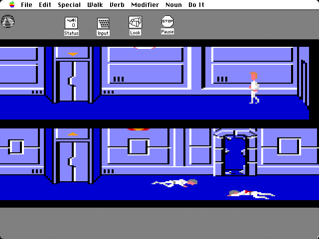 Space Quest: Chapter I - The Sarien Encounter Macintosh Screenshot: Unknown invaders have boarded the Arcada!
