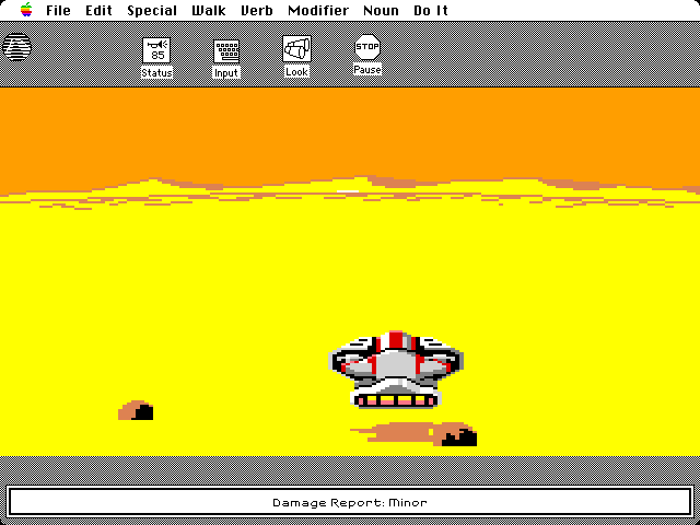 Space Quest: Chapter I - The Sarien Encounter Macintosh Screenshot: Don't crash into rocks in this arcade sequence.