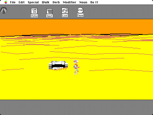Space Quest: Chapter I - The Sarien Encounter Macintosh Screenshot: Stranded on a desert planet.