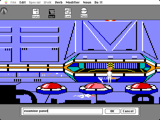 Space Quest: Chapter I - The Sarien Encounter Macintosh Screenshot: Looks like a control room of sorts...