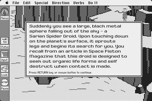 Space Quest: Chapter I - The Sarien Encounter Macintosh Screenshot: Avoid the Spider Droid!