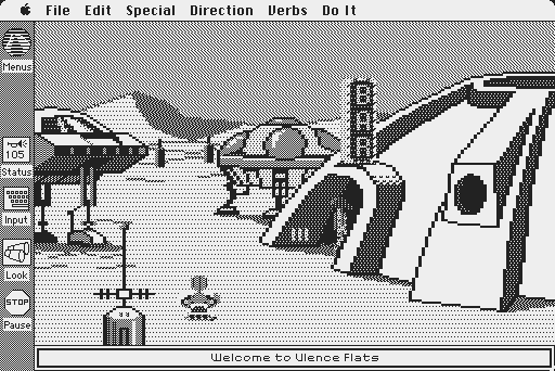 Space Quest: Chapter I - The Sarien Encounter Macintosh Screenshot: Welcome to Ulence Flats.