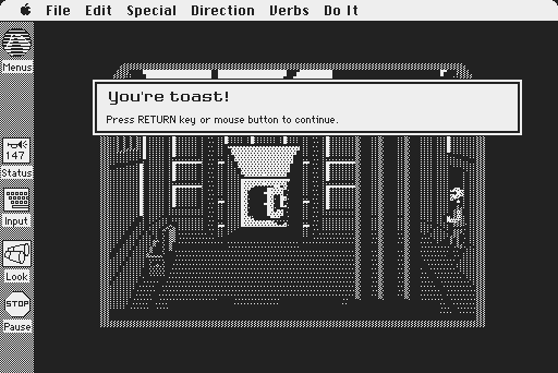 Space Quest: Chapter I - The Sarien Encounter Macintosh Screenshot: Zap! I was caught!