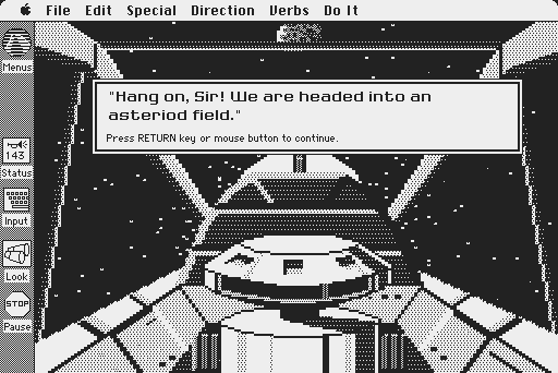Space Quest: Chapter I - The Sarien Encounter Macintosh Screenshot: Asteroids ahead!