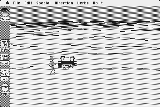 Space Quest: Chapter I - The Sarien Encounter Macintosh Screenshot: Stranded on a desert planet.