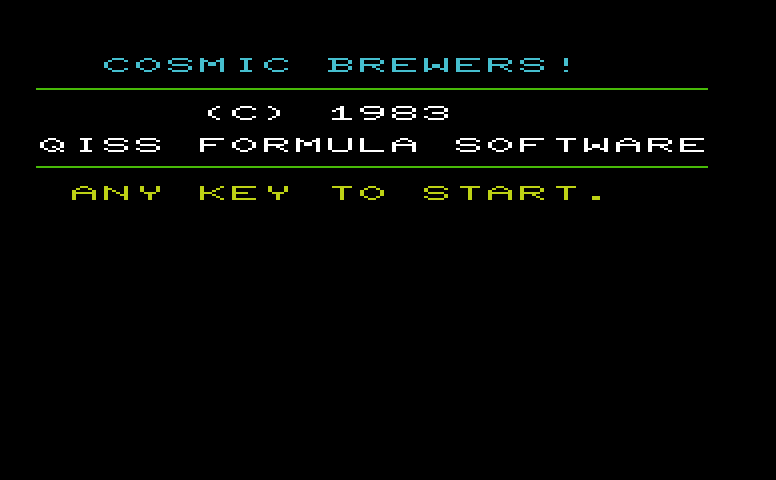 Cosmic Brewers Commodore VIC-20 Screenshot: Press a key to begin!