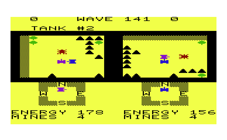 Ultimate Tank Commodore VIC-20 Screenshot: Two player game start.