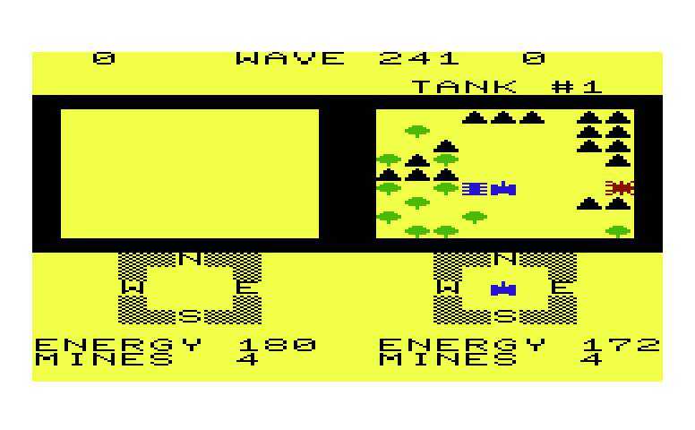 Ultimate Tank Commodore VIC-20 Screenshot: Single player game start.