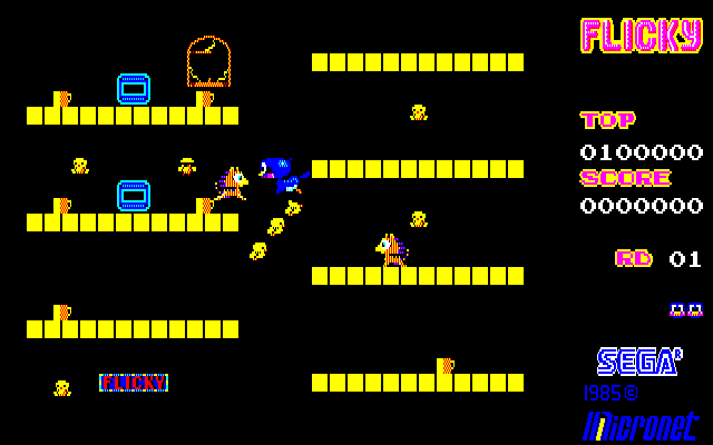 Flicky PC-8800 Series Screenshot: Careful, Don't get caught while jumping!