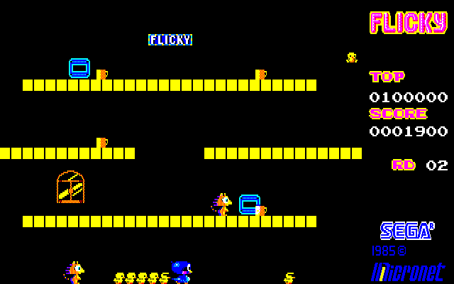 Flicky PC-8800 Series Screenshot: Watch out, an opponent is in pursuit!