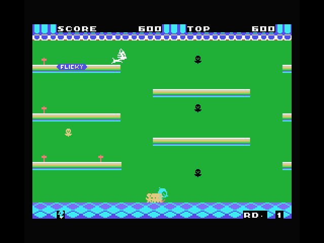 Flicky MSX Screenshot: Rescuing some chicks...