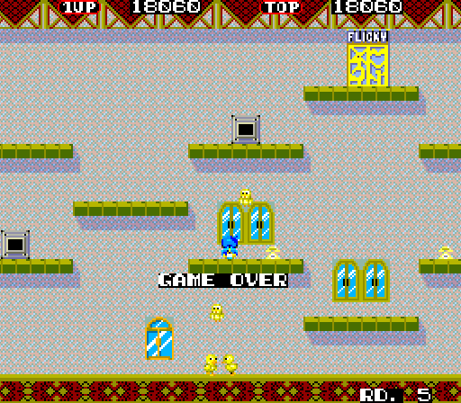 Flicky Arcade Screenshot: Game over.