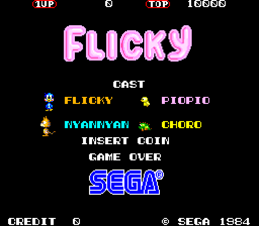 Flicky Arcade Screenshot: Title screen...and introducing the cast.