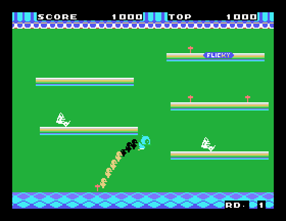 Flicky Sega SG-1000 Screenshot: I need to get back to that Flicky tile!