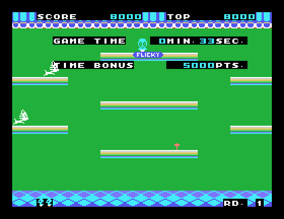 Flicky Sega SG-1000 Screenshot: Round one completed!