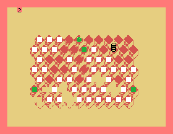 Slinky TI-99/4A Screenshot: The falling balls can create holes in the playfield...