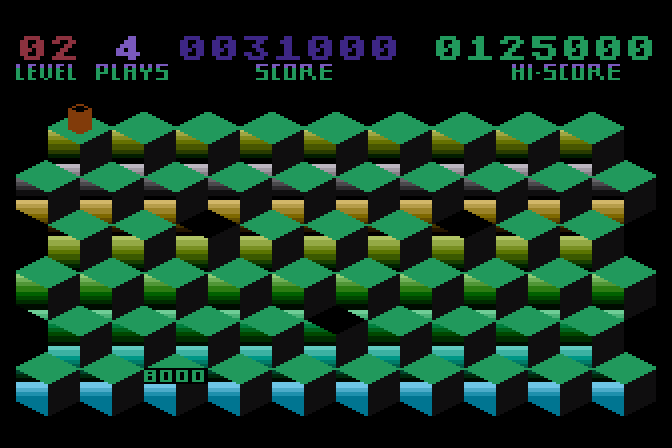 Slinky Atari 8-bit Screenshot: Level completed! The screen flashes various colors...