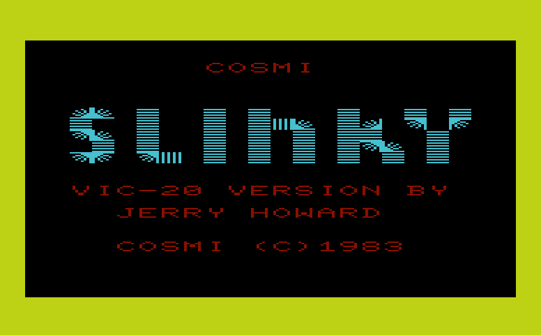 Slinky Commodore VIC-20 Screenshot: Title screen.