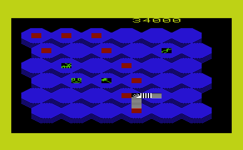 Slinky Commodore VIC-20 Screenshot: Slinky jumps around the playfield...