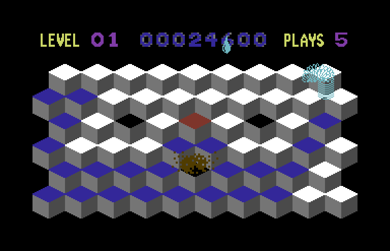 Slinky Commodore 64 Screenshot: The slinky turns blue when it is wet.