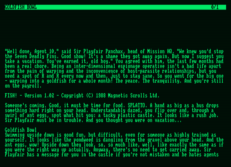 Fish Amstrad PCW Screenshot: Game introduction.