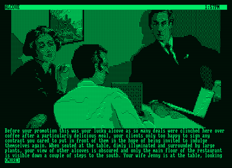 Corruption Amstrad PCW Screenshot: Some suspect characters...