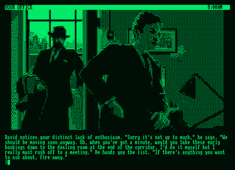 Corruption Amstrad PCW Screenshot: The starting location.