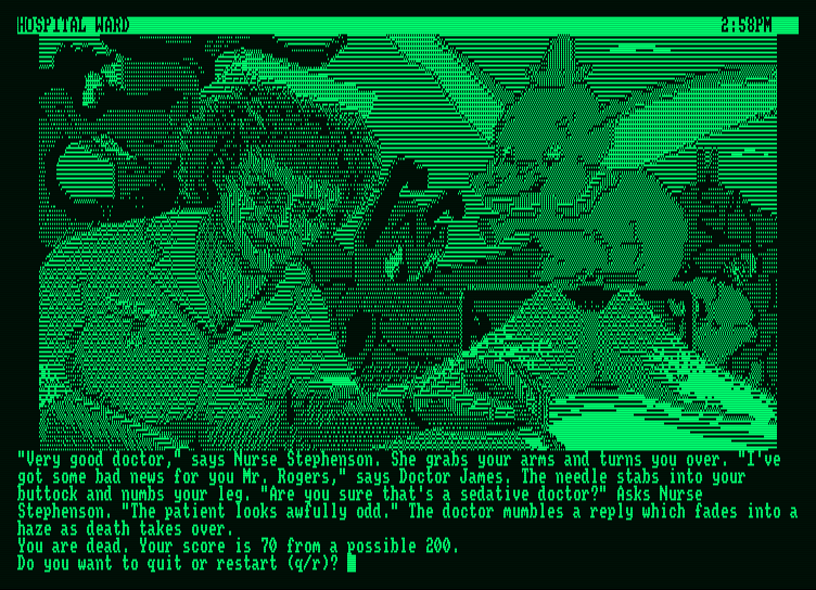 Corruption Amstrad PCW Screenshot: A visit to the hospital...I didn't make it!