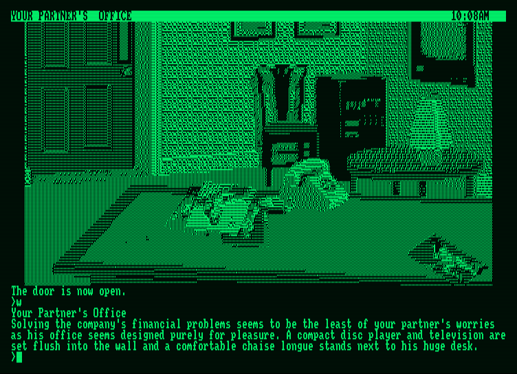 Corruption Amstrad PCW Screenshot: Sneaking into my partner's office...hopefully I won't be caught!