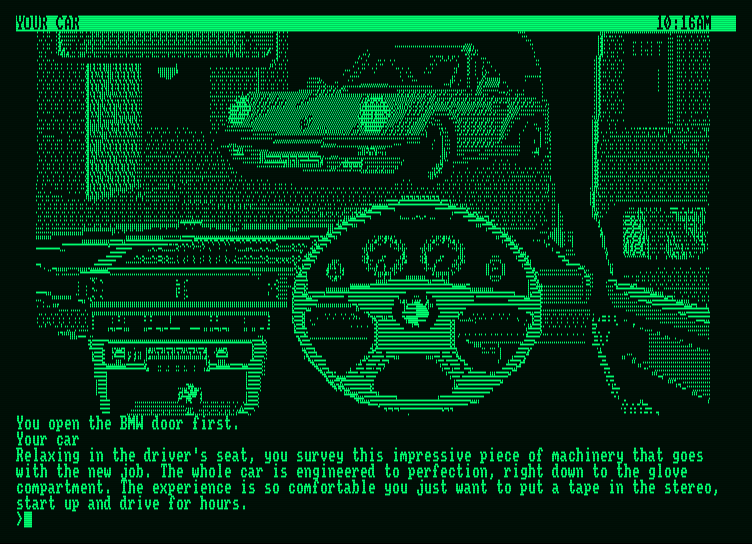 Corruption Amstrad PCW Screenshot: This is a nice car; too bad it's not mine...