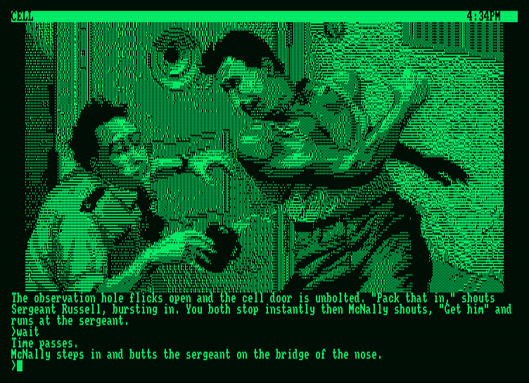Corruption Amstrad PCW Screenshot: A fight breaks out!